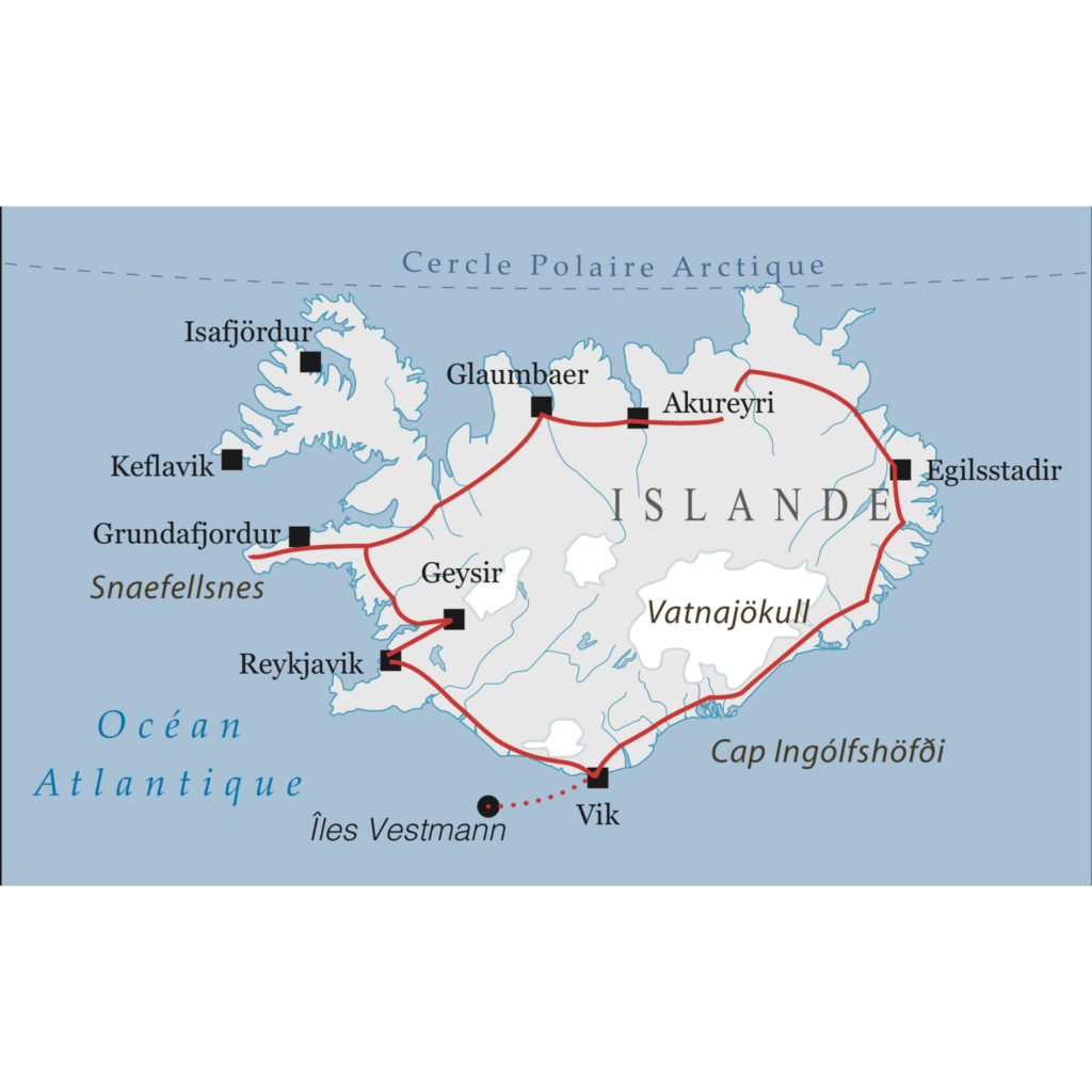 Carte circuit tour Islande