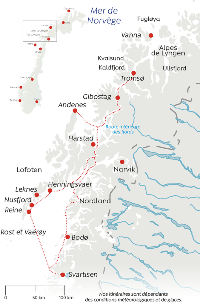 Carte Lofoten, Nordland et Svartisen