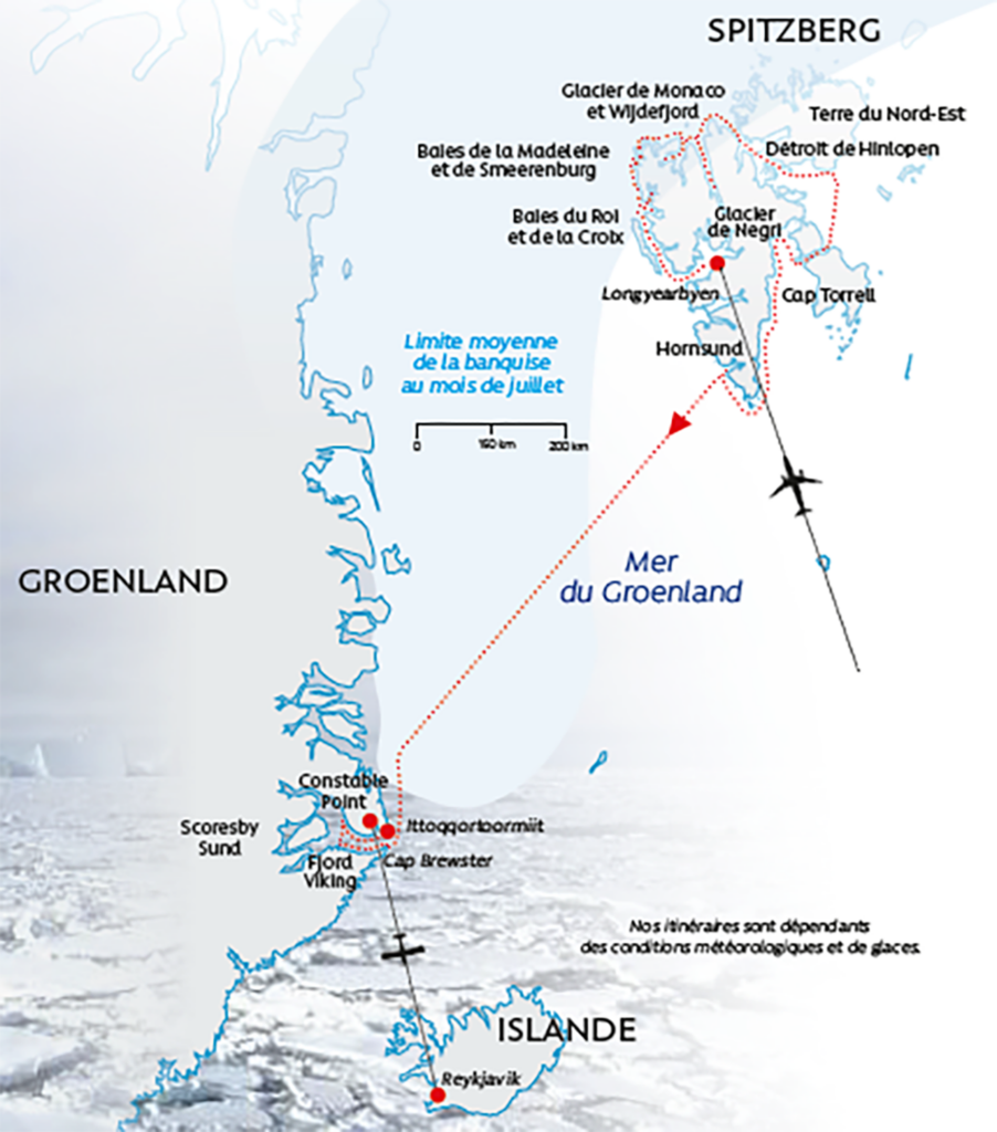 Carte Spitzberg banquise et Scoresby Sund