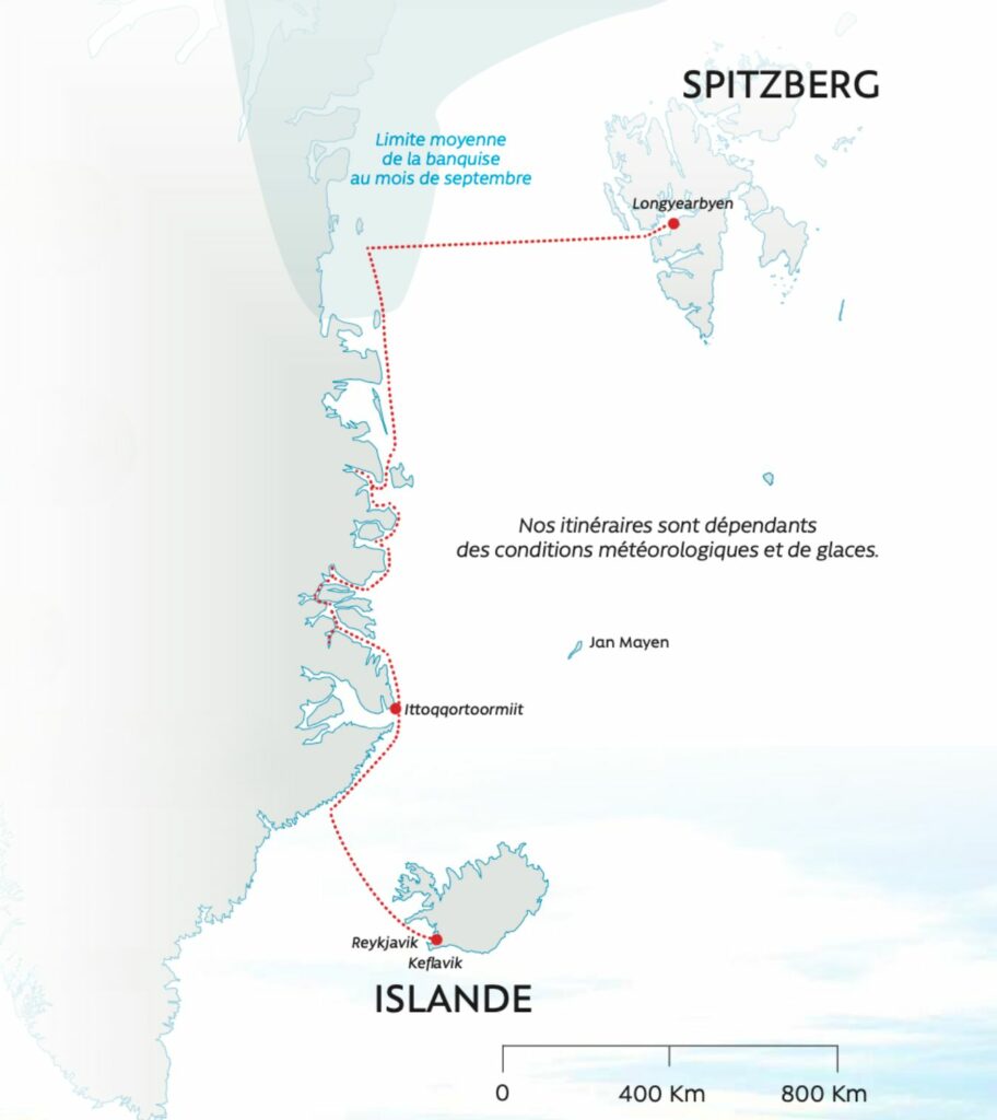 Carte entre icebergs et banquises